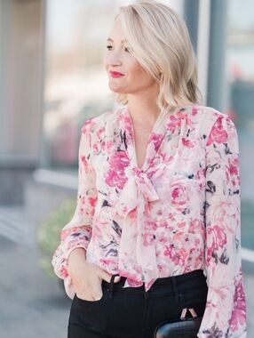 White House Black Market Floral Sheer Blouse — Size 10 (2-Piece)
